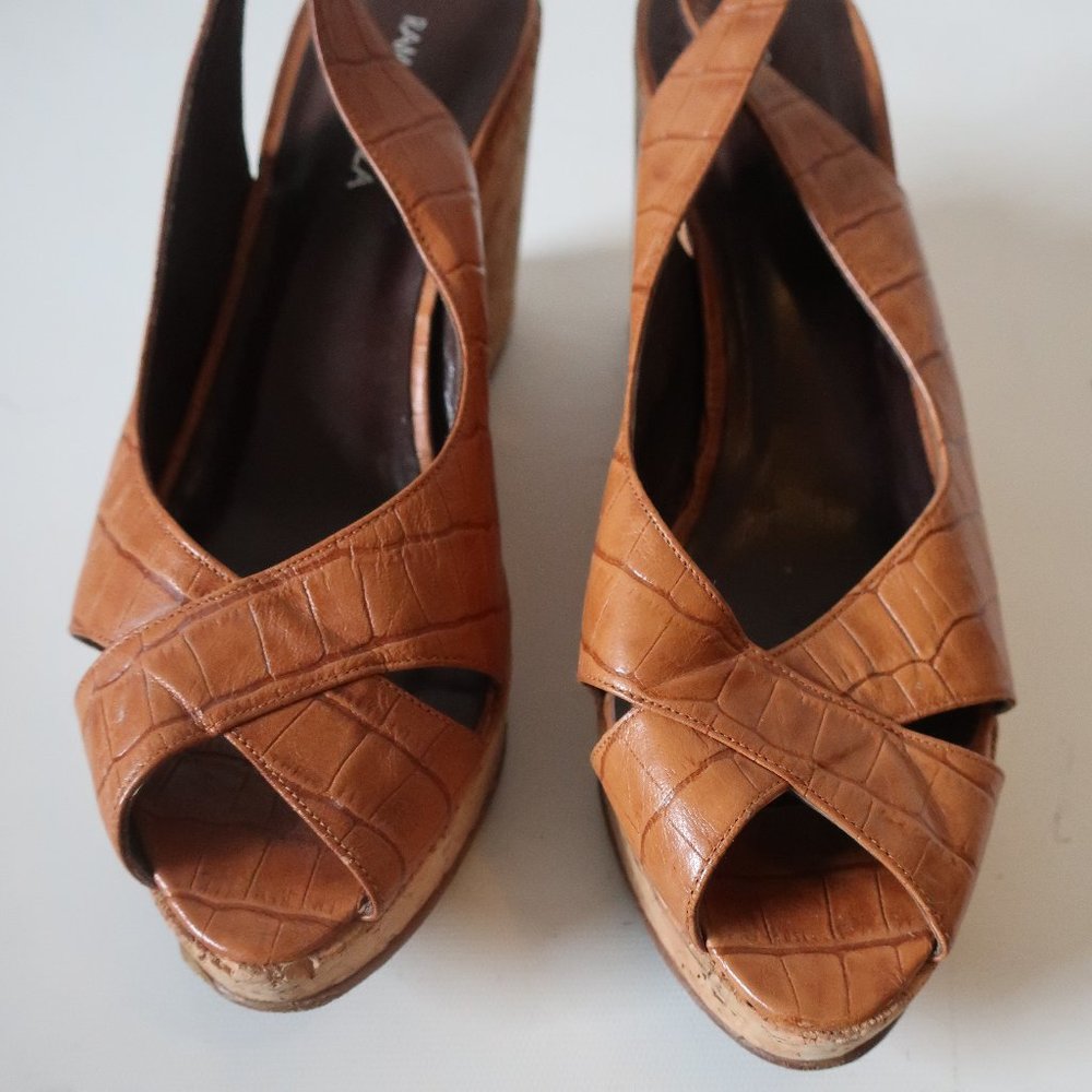 RAMON TENZA LEATHER CORK WEDGE SLINGBACK HEELS 9 * - Picture 3 of 12